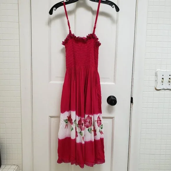 Sanaja | Dresses | Sanaja Womens Hawaiian Smocked Dress Hot Pink Tropical  Floral Size M | Poshmark